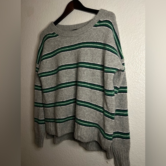 J.CREW Sweater Womens S Wool Alpaca Oversized Boxy Gray Green Striped Cabincore - Picture 13 of 14